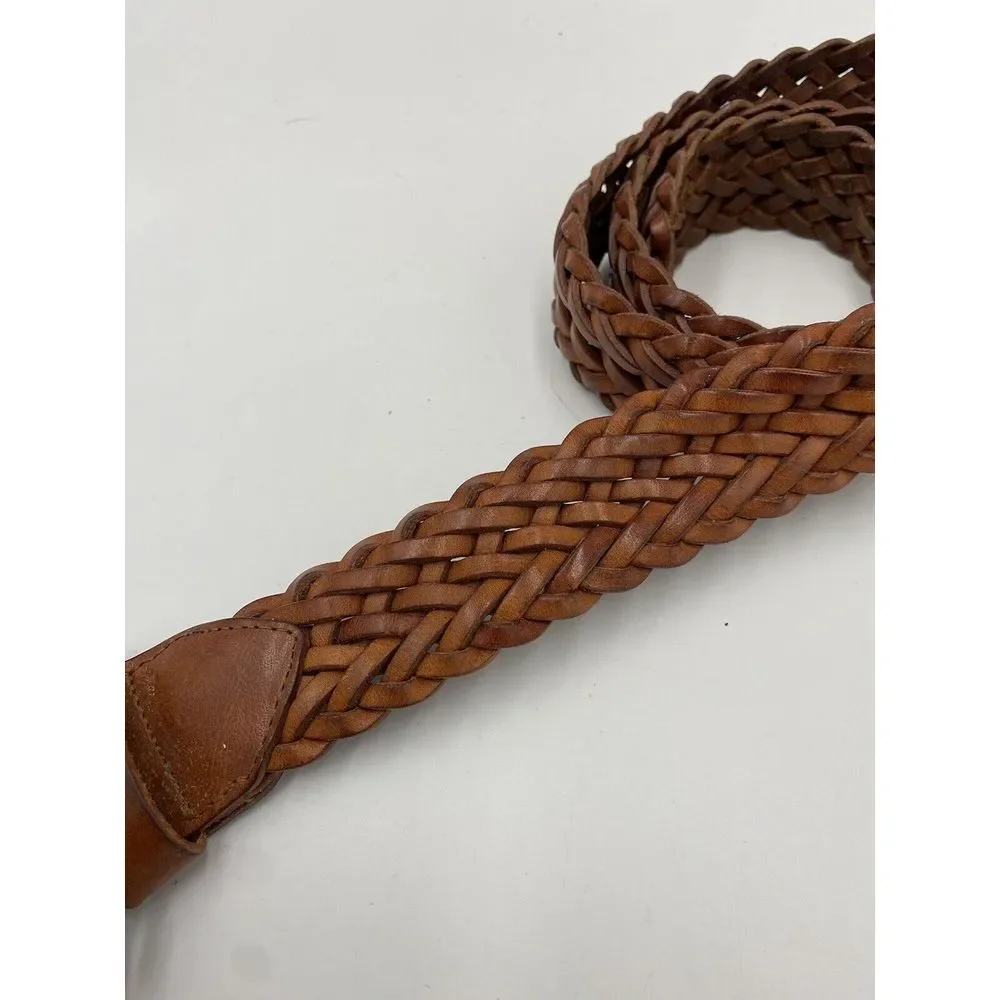 Avignon Women's Leather Cross Weave Patterned Buck Buckle Brown‎ Belt